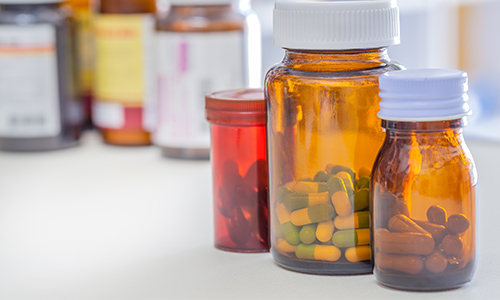 Medicines and pills in jars