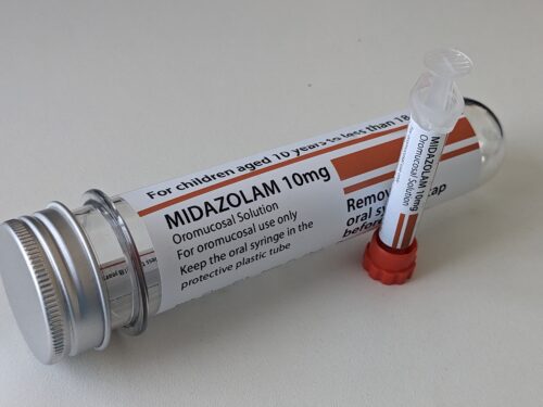 Part of the Trainer Midazolam Kit which includes a labelled tube, syringe and red cap